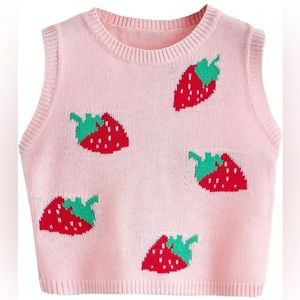 Sleeveless Strawberry SweaterVest Crop Shirt Top